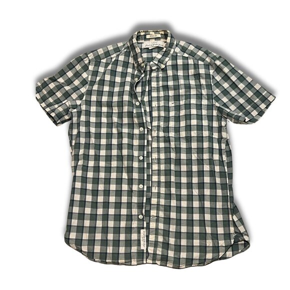 Mens Green & White Plaid Short Sleeve Casual Shirt Regular Fit By H&M L.O.G.G. C - Picture 2 of 6